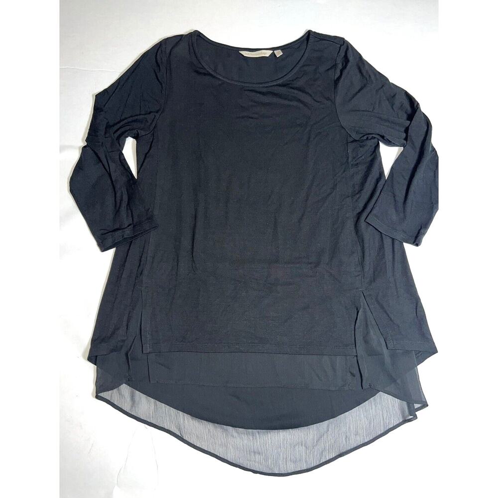 Soft Surrounding Shirt Women’s Size XS Black Marique Tunic Sheer Hem Layer